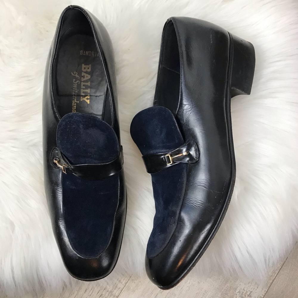 BALLY Vintage Blue Black Leather Suede Dress Shoe